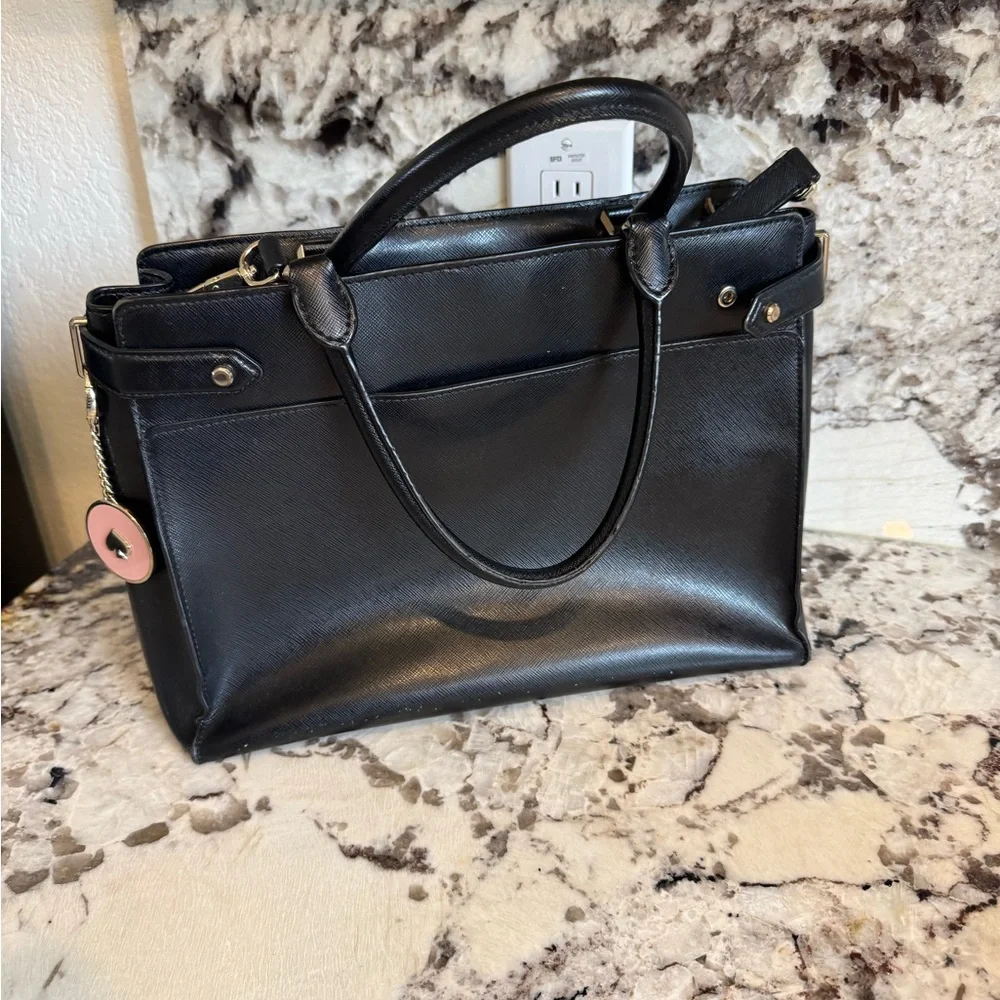 kate spade Black Leather Structured Briefcase Tote with Gold Logo